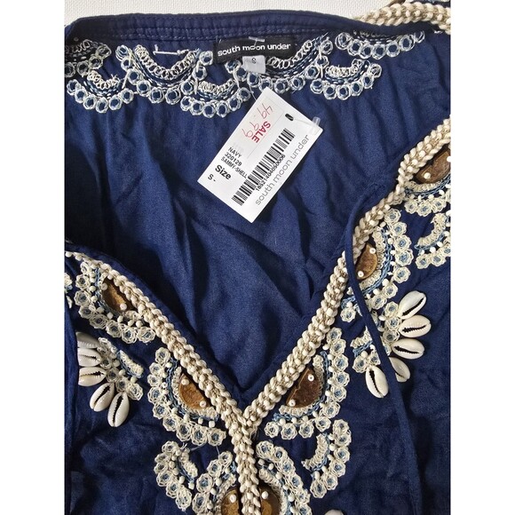 NWT South Moon Under Bohemian Embroidered Top Blouse Shirt /Swim Cover Size S - Picture 3 of 6